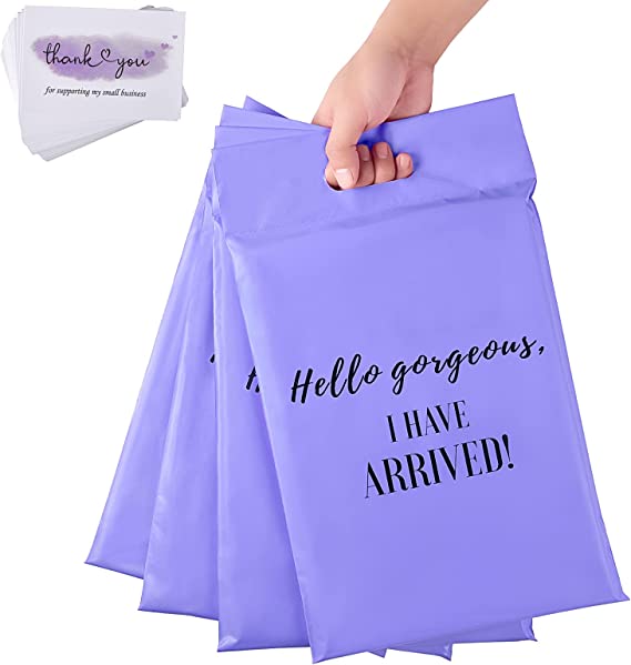 Photo 1 of 50Pcs Poly Mailers with 50Pcs Thank You Cards, Cute Mailing & Shipping Bags 10x13 Inch with Build-in Handle 3Mil Extra Thick Self Adhesive Packaging Bags for Small Business, Boutique- Purple
