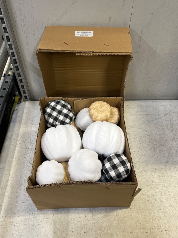 Photo 2 of 16 Pcs Artificial Pumpkins Assorted Fall Pumpkins White Pumpkins Burlap Pumpkins Rustic Pumpkins for Fall Harvest Thanksgiving Halloween Fireplace Decorations
