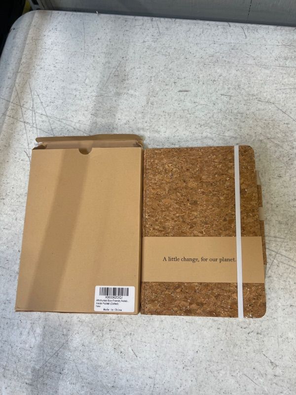 Photo 2 of Athchursail Eco-Friendly Notebooks - Natural Soft & Firm Cork Cover - Premium Light Yellow Dotted Paper - Cork Pen - Inner Pocket & Elastic Band & Bookmark - A5 (5.75" x 8.25") - Recycled Gift Carton