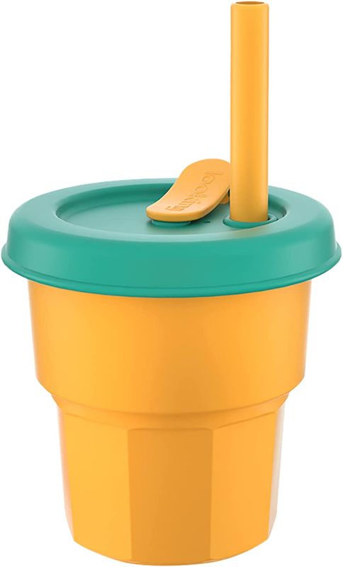 Photo 1 of 14oz Reusable Silicone Kids' Cups with Lids and Straws Spill-proof and Shatter-proof BPA Free for Smoothies Juices Hot & Cold Drinks (Positive Orange)