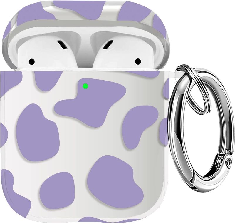 Photo 1 of AirPods Case Cover - Valkit Cute Milk Cow Pattern Soft TPU Protective Case Skin Portable & Shockproof Women Girls with Keychain for Apple Airpods 2 / 1 Charging Case (Hollow Light Purple Cow Pattern)