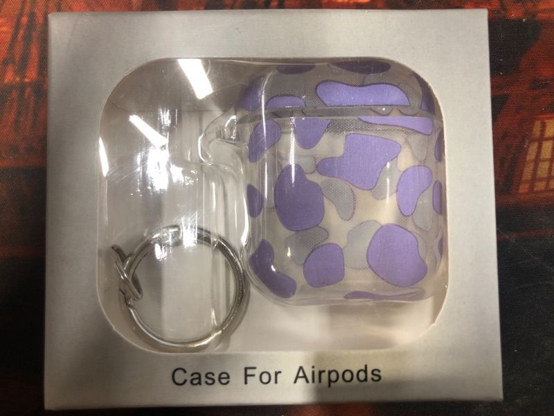 Photo 2 of AirPods Case Cover - Valkit Cute Milk Cow Pattern Soft TPU Protective Case Skin Portable & Shockproof Women Girls with Keychain for Apple Airpods 2 / 1 Charging Case (Hollow Light Purple Cow Pattern)