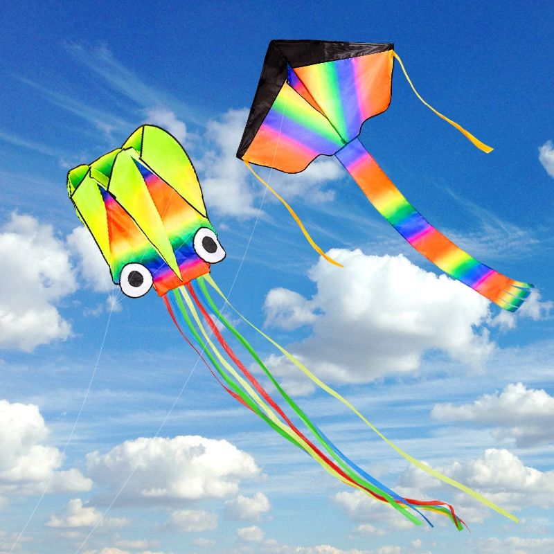 Photo 1 of 2 Pack Kites for Kids & Adults Easy to Fly, Delta Kite with 43.3" W*82.68" H,Octopus Kite 27.95" W*157.48" H, Easy Fly Kite for Beginner, Kite for Outdoor Games and Activities
