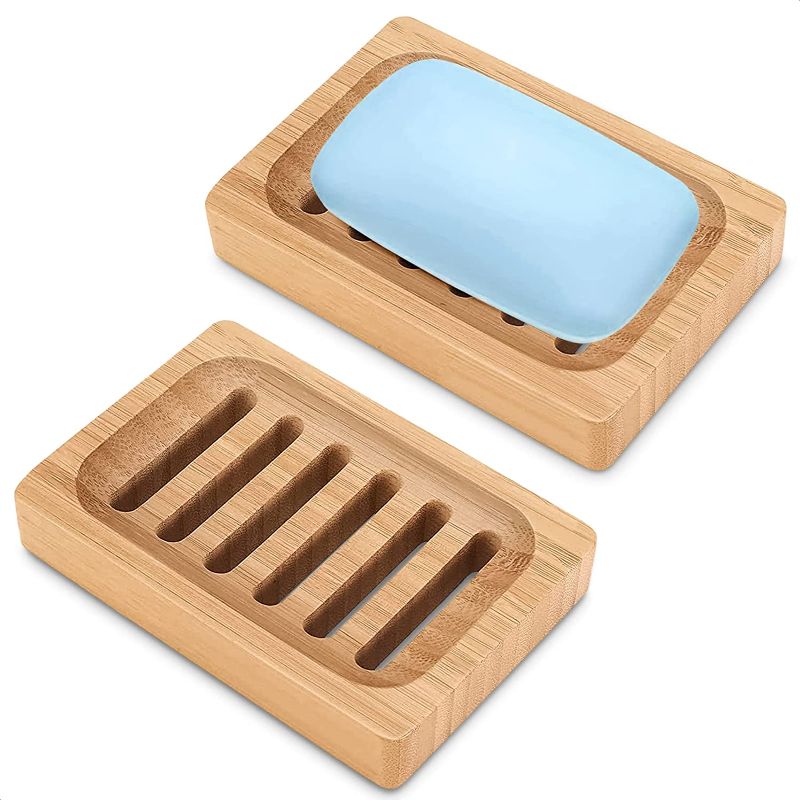 Photo 1 of 2 PACK (4TOTAL)Bamboo Soap Holder for Shower Wall - 2Pcs Wooden Soap Dish for Shower - Bar Soap Travel Container Kitchen Sink Soap Tray Natural Dish Soap Holder for Kitchen Sink Tray Wooden Bathroom Accessory Set
