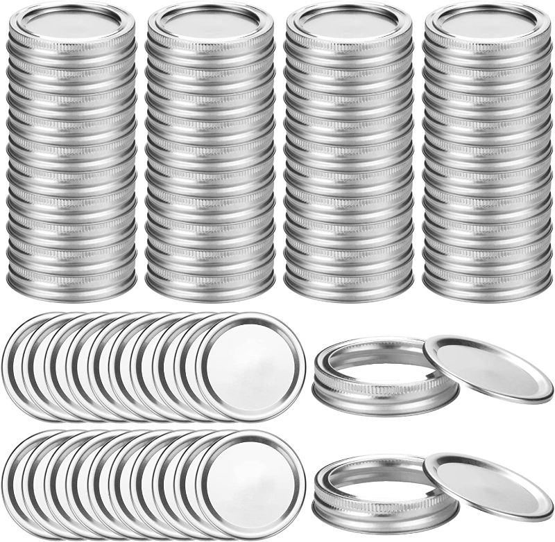 Photo 1 of 60 Pieces 70mm Canning Jar Rings and Bands Set Leak Proof Canning Jar Lids with Silicone Seals Rings and Secure Canning Jar Caps
