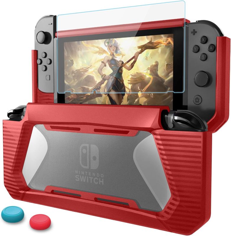 Photo 1 of HEYSTOP Case with Screen Protector Compatible with Nintendo Switch, TPU Protective Heavy Duty Cover Case Compatible with Nintendo Switch with Shock-Absorption and Anti-Scratch,Red
