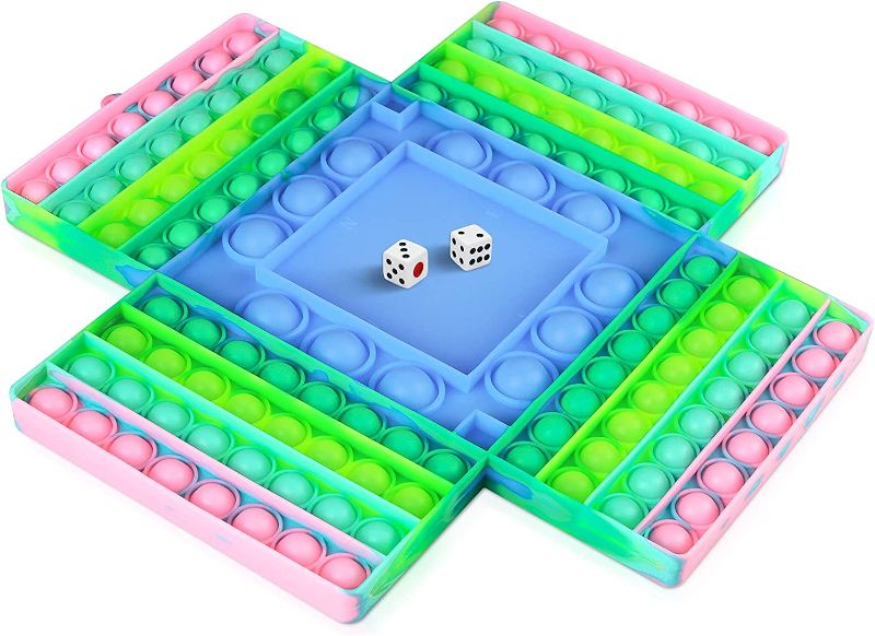 Photo 1 of  4 Players Chess Board Pop Fidget Toys with 2 Dices, Big Size Bubbles Sensory Pop Game for Kids Adults, Bubble Popper Anxiety Stress Reliever Toys for Autism Special Needs