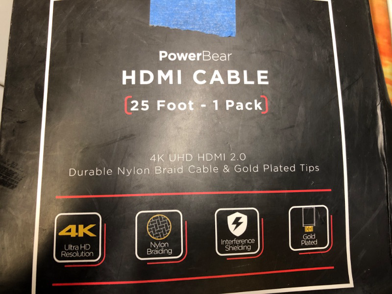 Photo 2 of PowerBear 4K HDMI Cable 25 ft | High Speed, Braided Nylon & Gold Connectors, 4K @ 60Hz, Ultra HD, 2K, 1080P, ARC & CL3 Rated | for Laptop, Monitor, PS5, PS4, Xbox One, Fire TV, Apple TV & More 25 ft 