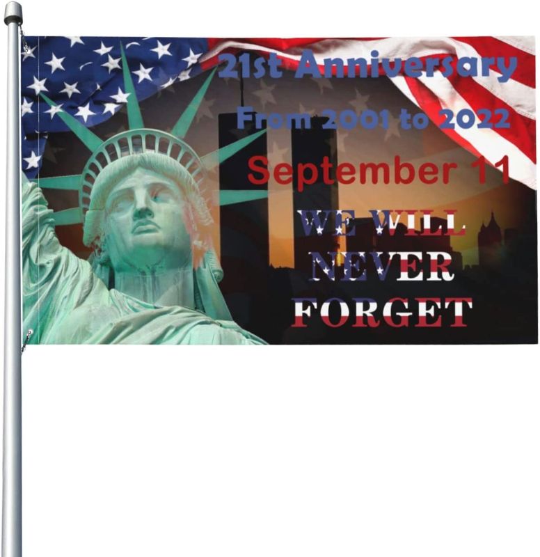 Photo 1 of 343 Firefighter Memorial 9-11 21st Anniversary Never Forget Double Sided Flag 3x5 ft Outdoor Decor Home Patriot Day Banner Firefighter Gift
