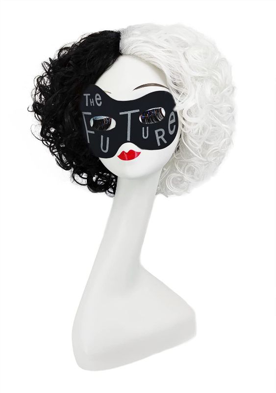 Photo 1 of Ariker Black and White Wig with Future Mask for Women Costume Shoft Fluffy Curly Wig for Halloween Cosplay AK013BWA
