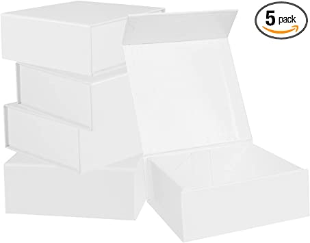 Photo 1 of 4x4x1.6 inch Small White Collapsible Gift Box with Lid 5 Pack, Little Magnetic Favor Box Empty Hard Cardboard Jewelry Box
