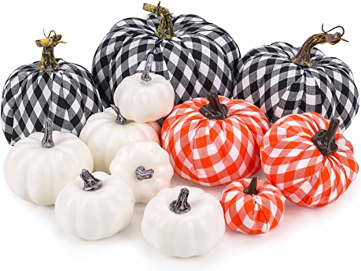 Photo 2 of 12pcs Artificial Pumpkins Decor Fake Decorative Pumpkins with Assorted Color and Size for Fall Outdoor Thanksgiving Halloween Table Decorations
