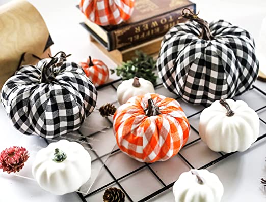 Photo 1 of 12pcs Artificial Pumpkins Decor Fake Decorative Pumpkins with Assorted Color and Size for Fall Outdoor Thanksgiving Halloween Table Decorations
