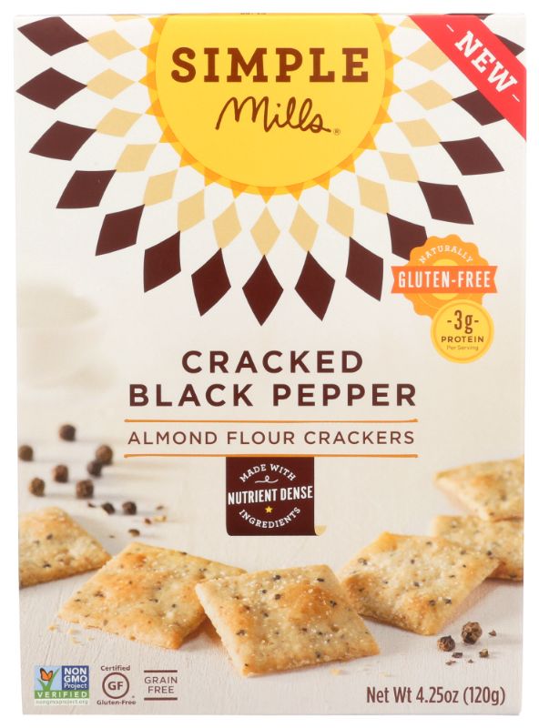 Photo 1 of 6 PACK ** EX 12-03-2022 Simple Mills Almond Flour Crackers Gluten Free Cracked Black Pepper 4.25 Oz

