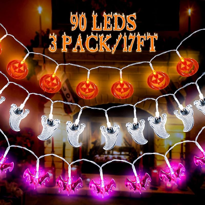 Photo 1 of Garma Halloween Lights Decoration Indoor Outdoor Lighting Decor Pumpkin Bat Ghost String Lights Led Decorations Lights 3Pack with USB Operated, 30 LED String Lights for Party Supplies
