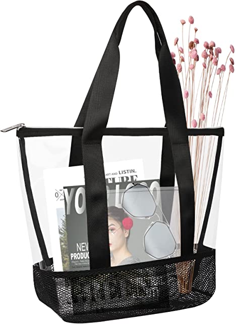 Photo 1 of Clear Totes Bag Women, Clear bags Stadium Approved With Zipper Closure, Clear Stadium Bag for Security Travel,Shopping,Sports and Work BLACK TINT 
