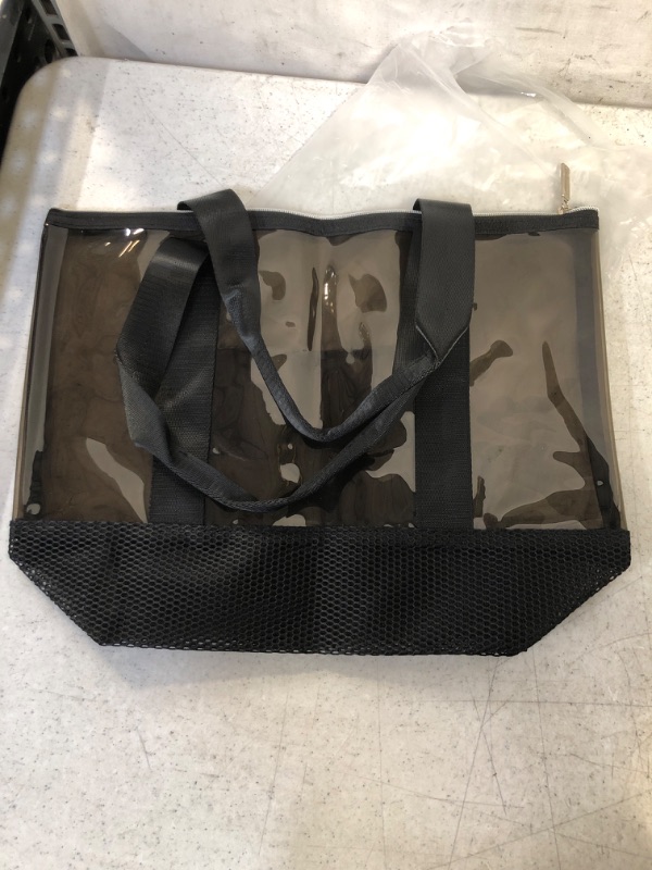 Photo 2 of Clear Totes Bag Women, Clear bags Stadium Approved With Zipper Closure, Clear Stadium Bag for Security Travel,Shopping,Sports and Work BLACK TINT 
