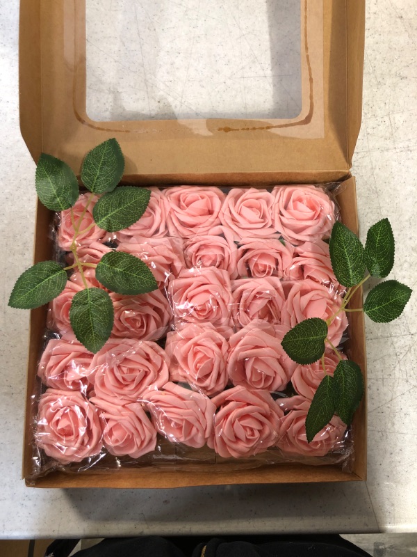 Photo 3 of 25PCS Pink Rose Flower Head Gift Box, Artificial Roses, Artificial Flowers, Foam Roses, Used for Wedding Bouquets, Party Decorations, Gifts