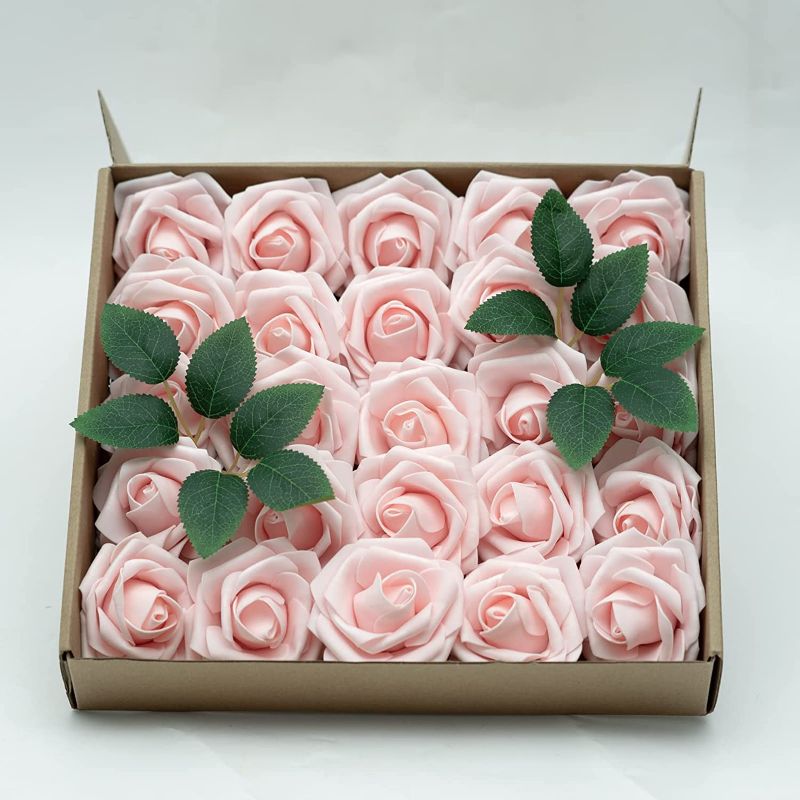 Photo 1 of 25PCS Pink Rose Flower Head Gift Box, Artificial Roses, Artificial Flowers, Foam Roses, Used for Wedding Bouquets, Party Decorations, Gifts