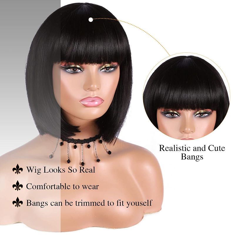Photo 1 of HANYUDIE Short Bob Wig with Bangs Bob Wigs for Women Synthetic Natural Looking Wigs for Cosplay

