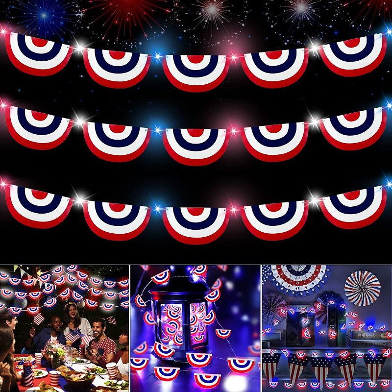 Photo 1 of American Flag Lights Fourth of July Decoration,10Ft 40LED Red White Blue Lighted USA Pleated Fan Flag