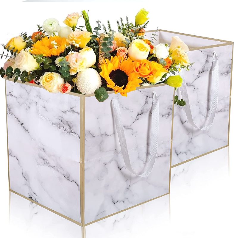 Photo 1 of 2 PCS Extra Large Gift Bag 11.8 Inch Marble Big Paper Bag with Handle Square Giant Gift Bag XL Big Wedding Gift Bag Huge Reusable Wedding Present Bag for Birthday Party Presents Flowers (2 White)
