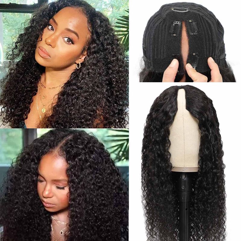 Photo 1 of Curly Thin V Part Wig Human Hair No Leave Out Upgrade V Part Wig With Small Lace Upgraded Wigs of U Part Brazilian Curly Virgin Hair Wigs No Gel No Glue Needed (24 Inch)
