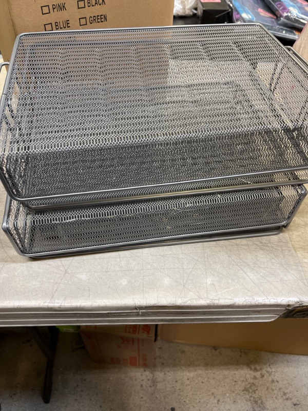 Photo 1 of PAG Letter Tray for Desk Stackable Mesh File Organizer Pencil Holder for Home Office, 5 Tier, Silver
