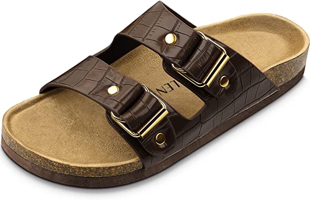 Photo 1 of Cork Footbed Flat Sandals for Women, Double Strap Slip-on Slide Slippers with Arch Support Comfort Cork Buckle Sandals for Summer Beach Dressy
size 11