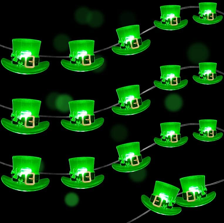 Photo 1 of Fovths 13 Feet 40 LED Leprechaun Hat String Lights Fairy String Lights Battery Powered with 8 Flash Modes, Remote and Timer for St. Patrick's Day Irish Decorations Indoor Outdoor Home Party 2 pack 
