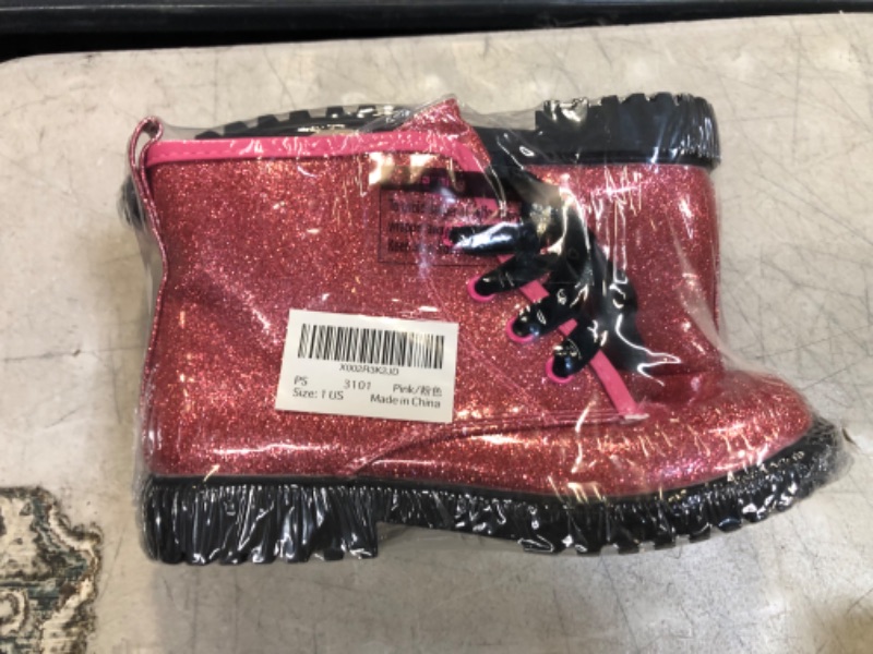 Photo 1 of Girls Boys Glitter Ankle Boots, Lace Up Combat Shoes With Side Zipper 2