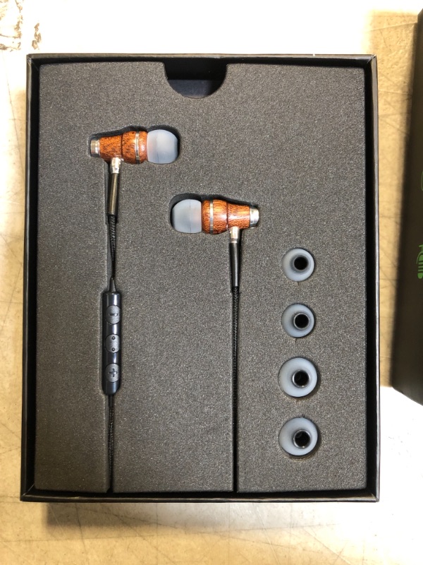 Photo 3 of Organic Artist XRG 5.0 Earbuds Headphones with Mic & Volume Control, Premium Hand-Made Genuine Wood Stereo Earphones, Balanced Bass, Noise-isolating (Dark Wood)
