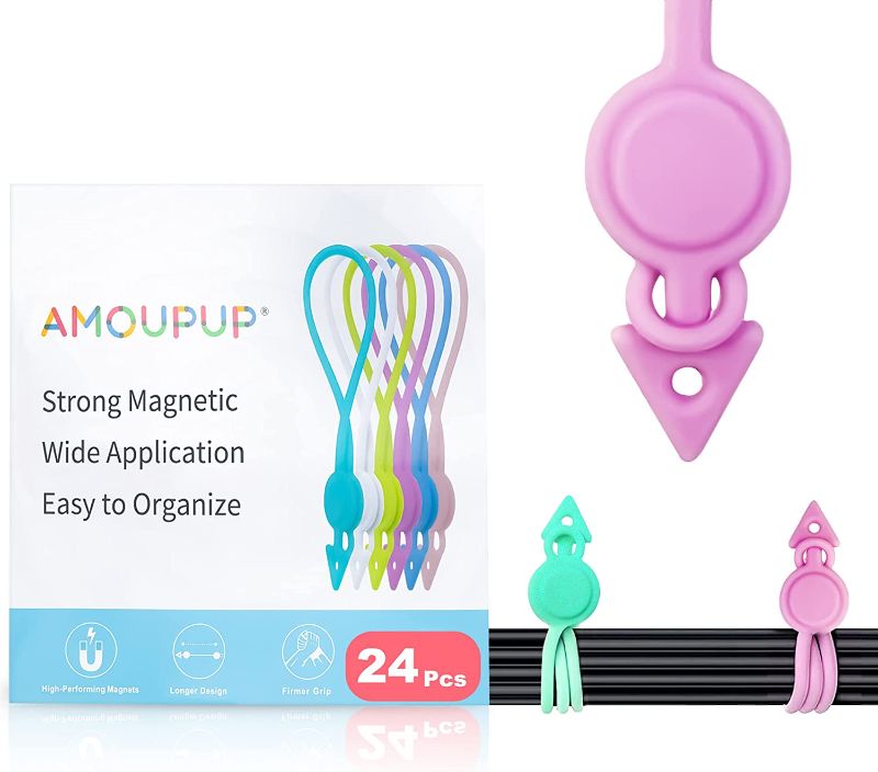 Photo 1 of 24 Pack Meditoross-Amoupup Series Silicone Magnetic Cable Ties Reusable, Cable Management Cord Organizer, Magnetic Cord Holders for Cables, Hanging Stuff for Fridge, Kitchen, Office (6 Colors)
