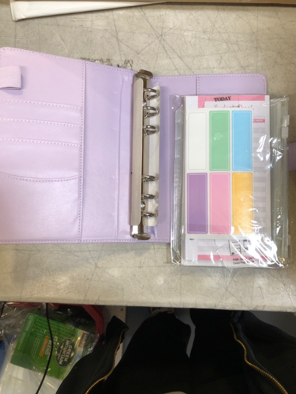 Photo 3 of TDD A6 PU Leather Binder, with 8 Binder Bags, 12 Expense Budget Sheets, 2 26-Letter Category Labels, Self-Adhesive Writable 1 Ruler, Binders Money-Saving Cash Envelopes System (Purple)
