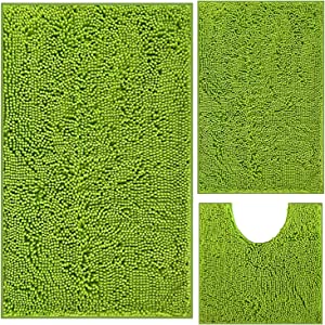 Photo 1 of Bathroom Rugs Luxury Chenille 3-Piece Extra Soft and Absorbent Shag Bathroom Rugs, Machine Wash Mat, Strong PVC Non-Slip Underside, Plush Carpet Mats (Green)
