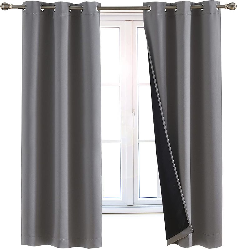 Photo 1 of 100% Blackout Window Curtains: Room Darkening Thermal Window Treatment with Light Blocking Black Liner for Bedroom, Nursery and Day Sleep - 2 Pack of Drapes, Glacier Gray (63” Drop x 42” Wide Each)
