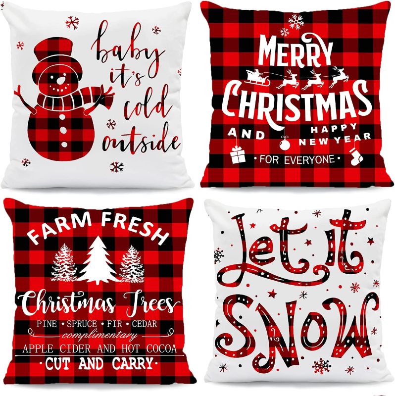 Photo 1 of 4Pcs Christmas Throw Pillow Covers, Buffalo Plaid Soft Christmas Pillowcases Xmas Winter Holiday Cushin Covers for Home, Sofa, Christmas Decor Throw Pillow Covers-18x18''
