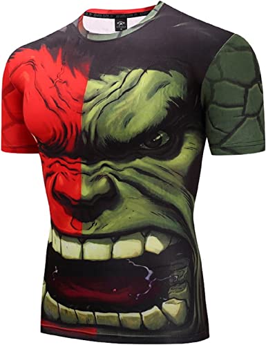 Photo 1 of Green Giant T-Shirt Casual and Sports Short Sleeve 3D Printed Compression Shirt (4X-Large, Red)
