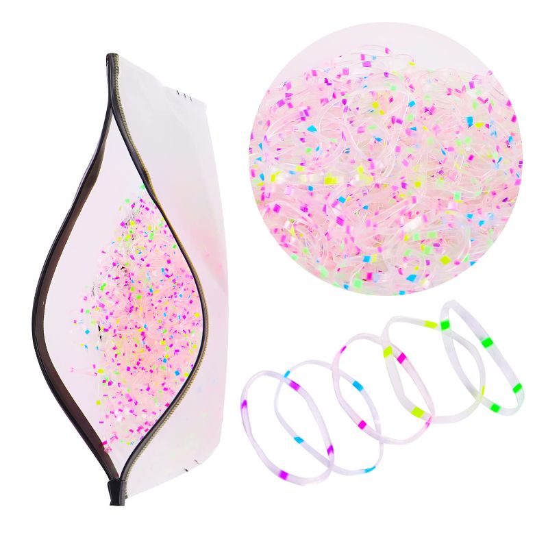Photo 1 of 3 PACKS Colourful Clear Elastic Hair Bands, 1000pcs Disposable Elastic Hair Ties Non-slip Rubber Hair Bands, MAZBFF Ponytail Holders Hair Styling Accessories Tools Soft Hair Elastics Ties Bands
