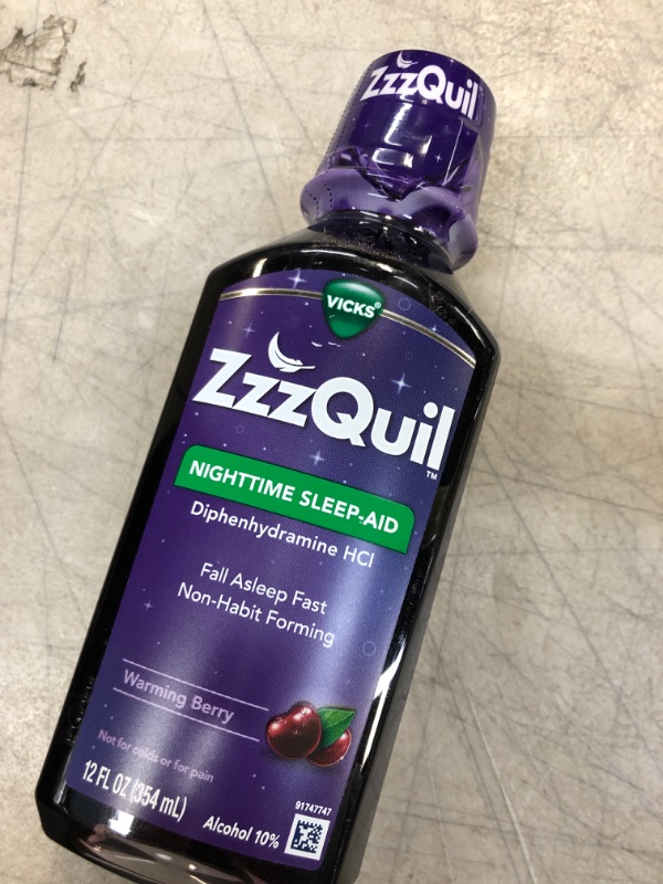 Photo 2 of ZzzQuil, Nighttime Sleep Aid Liquid, 50 mg Diphenhydramine HCl, No.1 Sleep-Aid Brand, Warming Berry Flavor, Non-Habit Forming, 12 FL OZ
