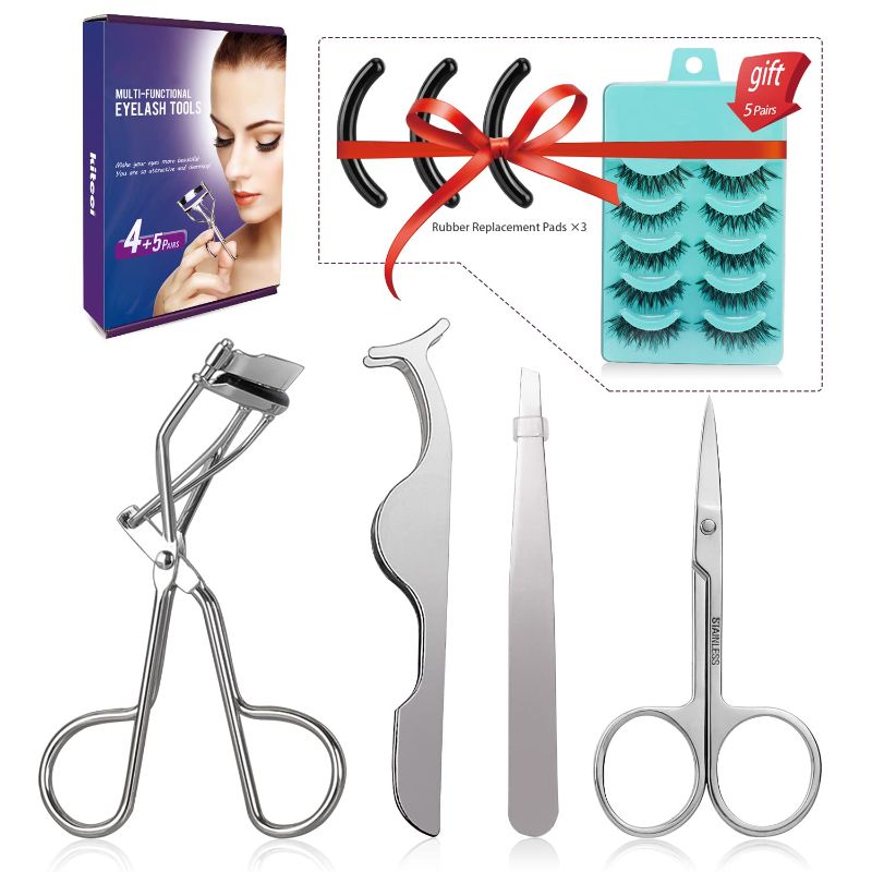 Photo 1 of Eyelash Curlers Eyelashes Set, Precision Curl Control Eyelash Curler for All Eye Shapes, with 3 Extra Silicone Replacement Pads, Eyelash Tweezers and Scissors - Silver
