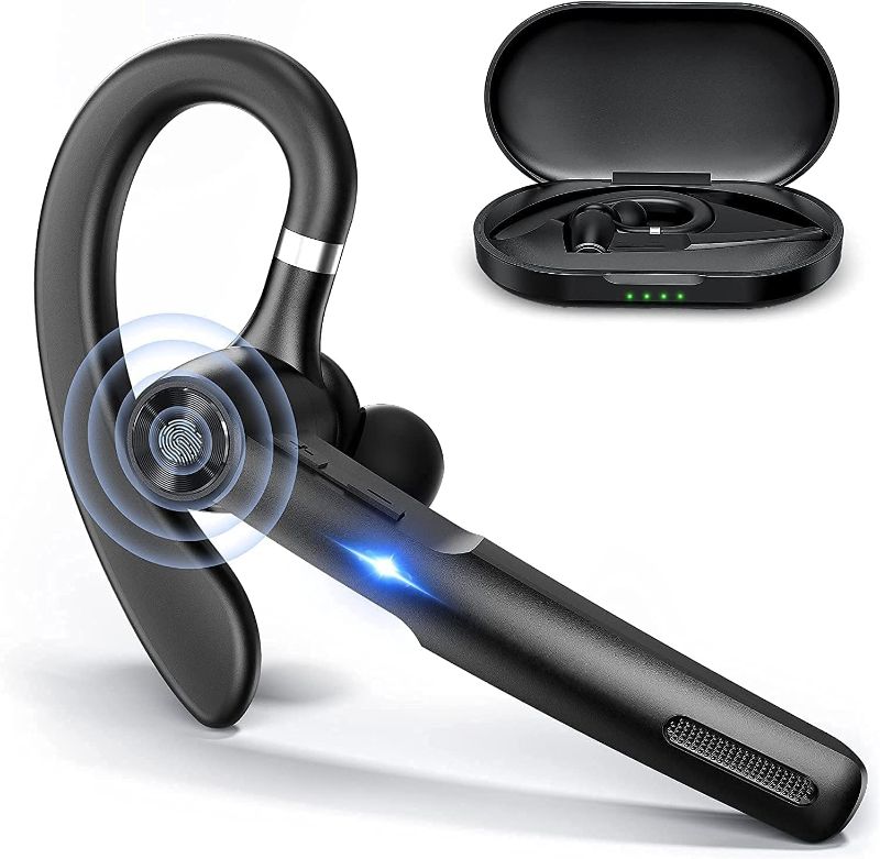 Photo 1 of JOYHOOSH Bluetooth Headset Bluetooth Earpiece with MIC, Trucker Bluetooth Headset 50Hrs with Charging Case, in-Ear Headphones Wireless Earphones for Business,Office and Driving

