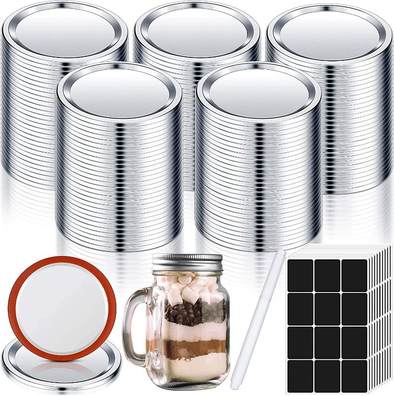 Photo 1 of 160 Pieces canning lids mason jar lids canning jar lids canning lids regular 70 mm , 120 Pieces Blackboard Labels and 1 Piece Marker Pen, Canning Lids Split-type Lids for Meal Prep, Food Storage