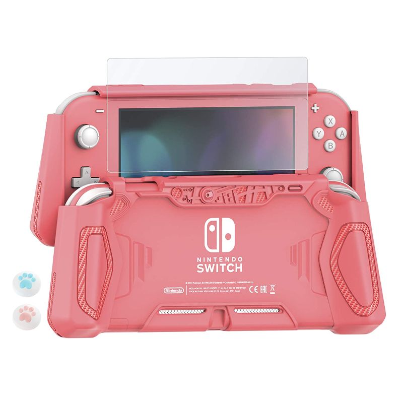 Photo 1 of Letobee Protective Case for Nintendo Switch Lite, 2022 UPGRADED Latest Ergonomic Design Comfortable Grip with 2 Pack Thumb Grip Cap & HD Screen Protector SET Rose CORAL COLOR 