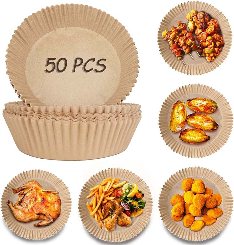 Photo 1 of 50 PCS Air Fryer Disposable Paper Liner, Round Air Fryer Paper Liners, Natural Parchment Paper for Air Fryer, Non-Stick, Oil-Proof, Food Grade Paper Liner for Baking Roasting Microwave (7.9')
