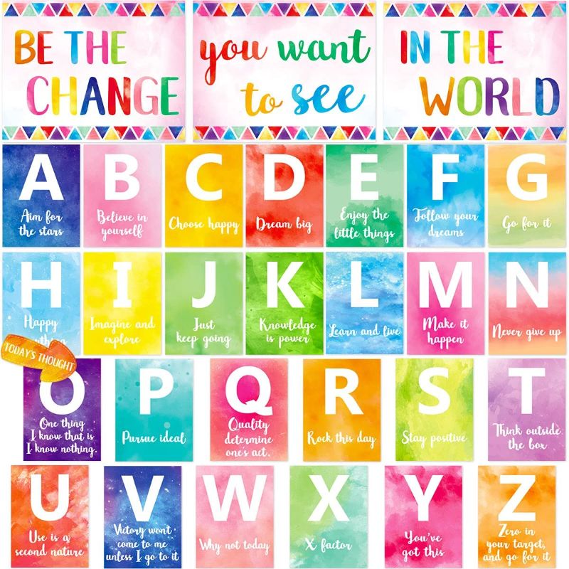 Photo 1 of 2 COUNT Alphabet Bulletin Board Set Growth Mindset Posters Watercolor Classroom Decoration