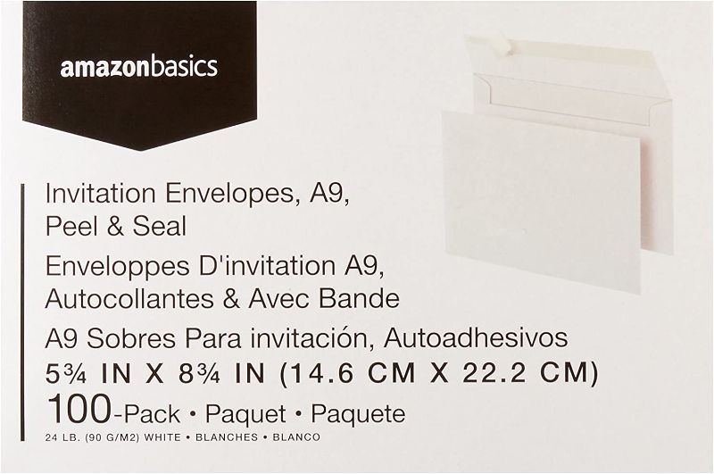 Photo 2 of Amazon Basics A9 Blank Invitation Envelopes with Peel & Seal Closure, 5-3/4 x 8-3/4 Inches, White - Pack of 100
