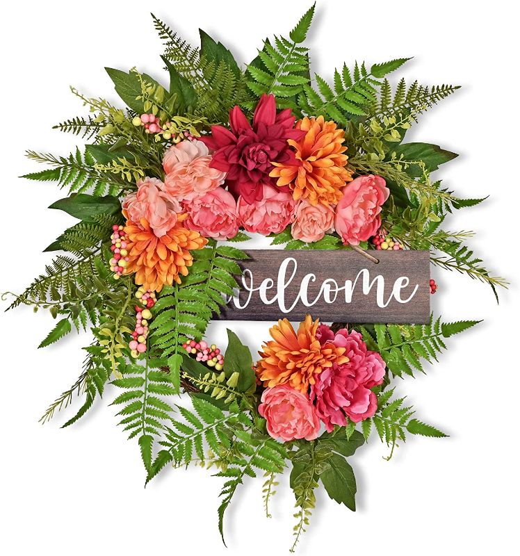 Photo 1 of 20 Inch Wreath for Front Door Spring Summer Handmade Wreaths Artificial Flowers Garland for Front Door Garden Home Decor Suitable for Inside and Outside
