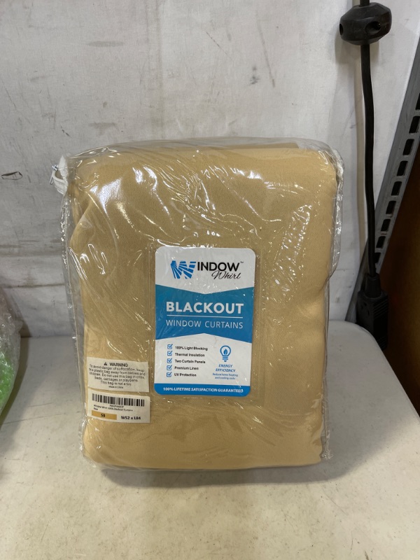 Photo 2 of 100% Blackout Window Curtains: Room Darkening Thermal Window Treatment with Light Blocking Black Liner for Bedroom, Nursery and Day Sleep - 2 Pack of Drapes, Sandstone (84” Drop x 52” Wide Each)
