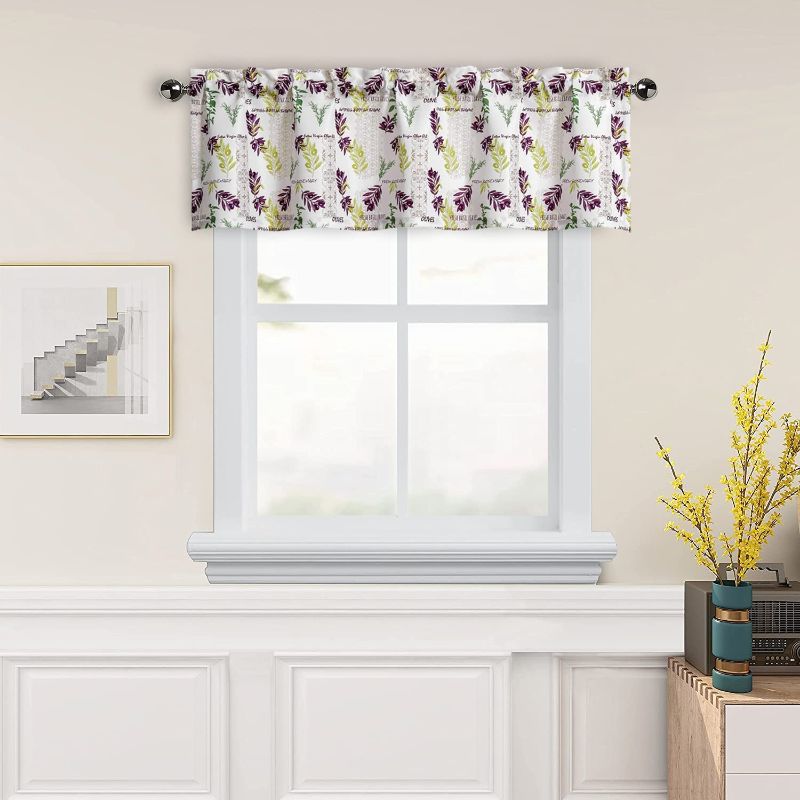 Photo 1 of Amzdecor Boho Botanical Cafe Kitchen Valances for Windows, Spice Plants Print Linen Textured Short Straight Curtains Valances Rod Pocket,One Panel 56''x15''?Olive,Rosemary,Basil Leaves Theme?
